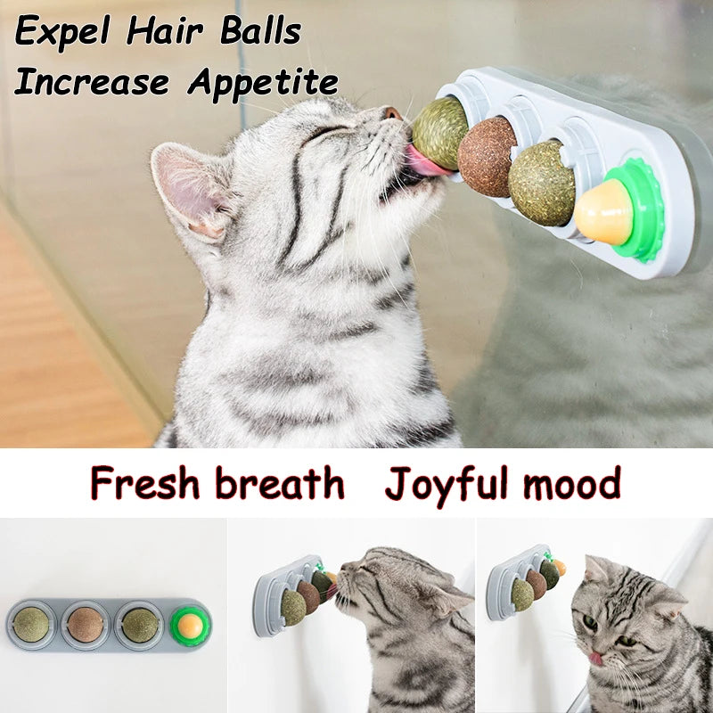 Natural Catnip Cat Wall Stick-on Ball Toy Scratchers Treats Healthy Natural Removes Balls to Promote Digestion Cat Grass Snack