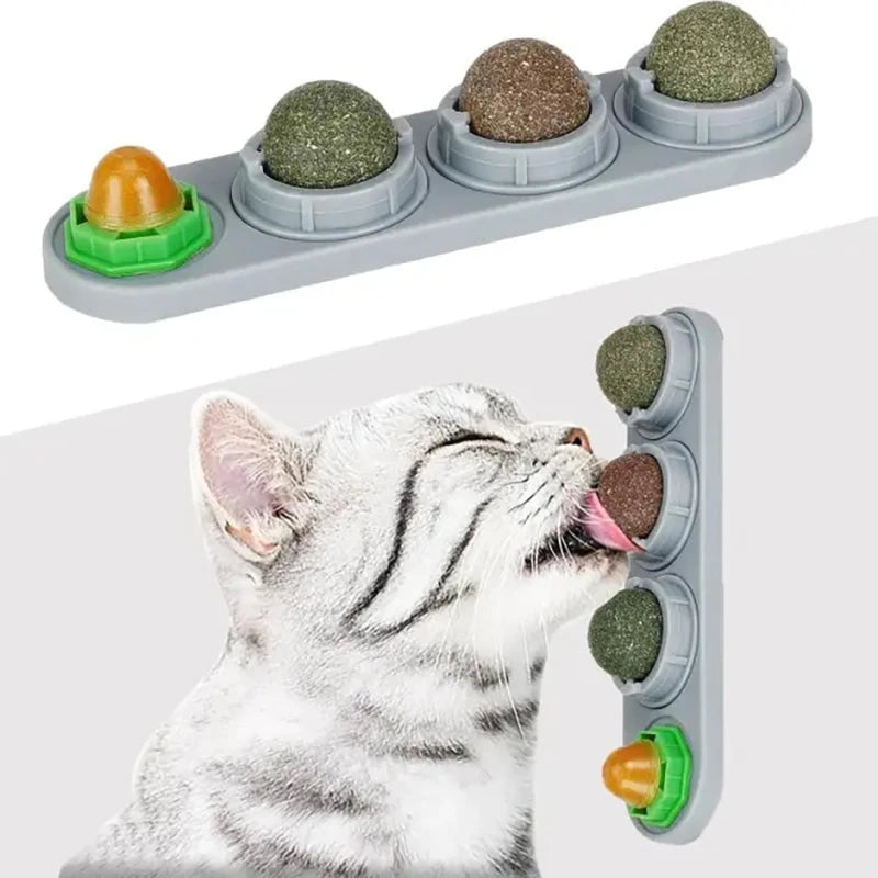 Natural Catnip Cat Wall Stick-on Ball Toy Scratchers Treats Healthy Natural Removes Balls to Promote Digestion Cat Grass Snack