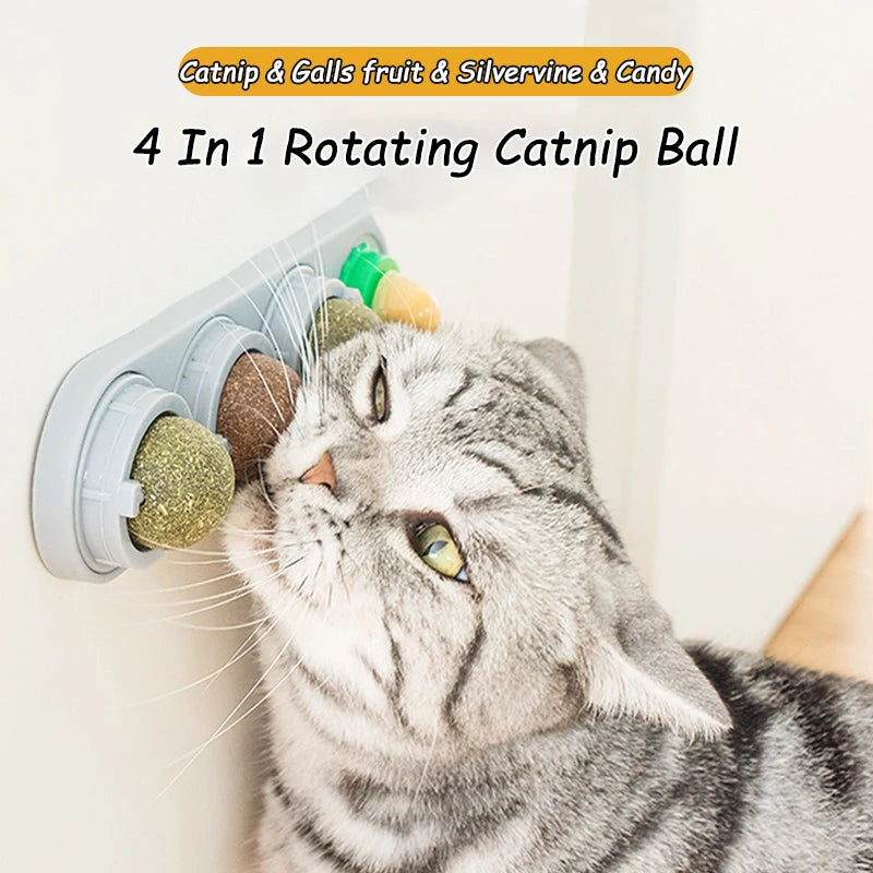 Natural Catnip Cat Wall Stick-on Ball Toy Scratchers Treats Healthy Natural Removes Balls to Promote Digestion Cat Grass Snack