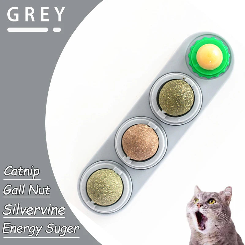 Natural Catnip Cat Wall Stick-on Ball Toy Scratchers Treats Healthy Natural Removes Balls to Promote Digestion Cat Grass Snack