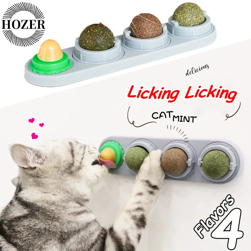 Natural Catnip Cat Wall Stick-on Ball Toy Scratchers Treats Healthy Natural Removes Balls to Promote Digestion Cat Grass Snack